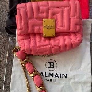 Balmain Pink Quilted Crossbody Bag with Gold Chain